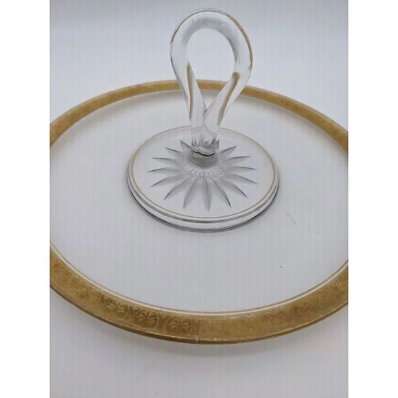 Vintage serving tray clear  glass gold trim handle   tidbit candy entertaining - Picture 4 of 10
